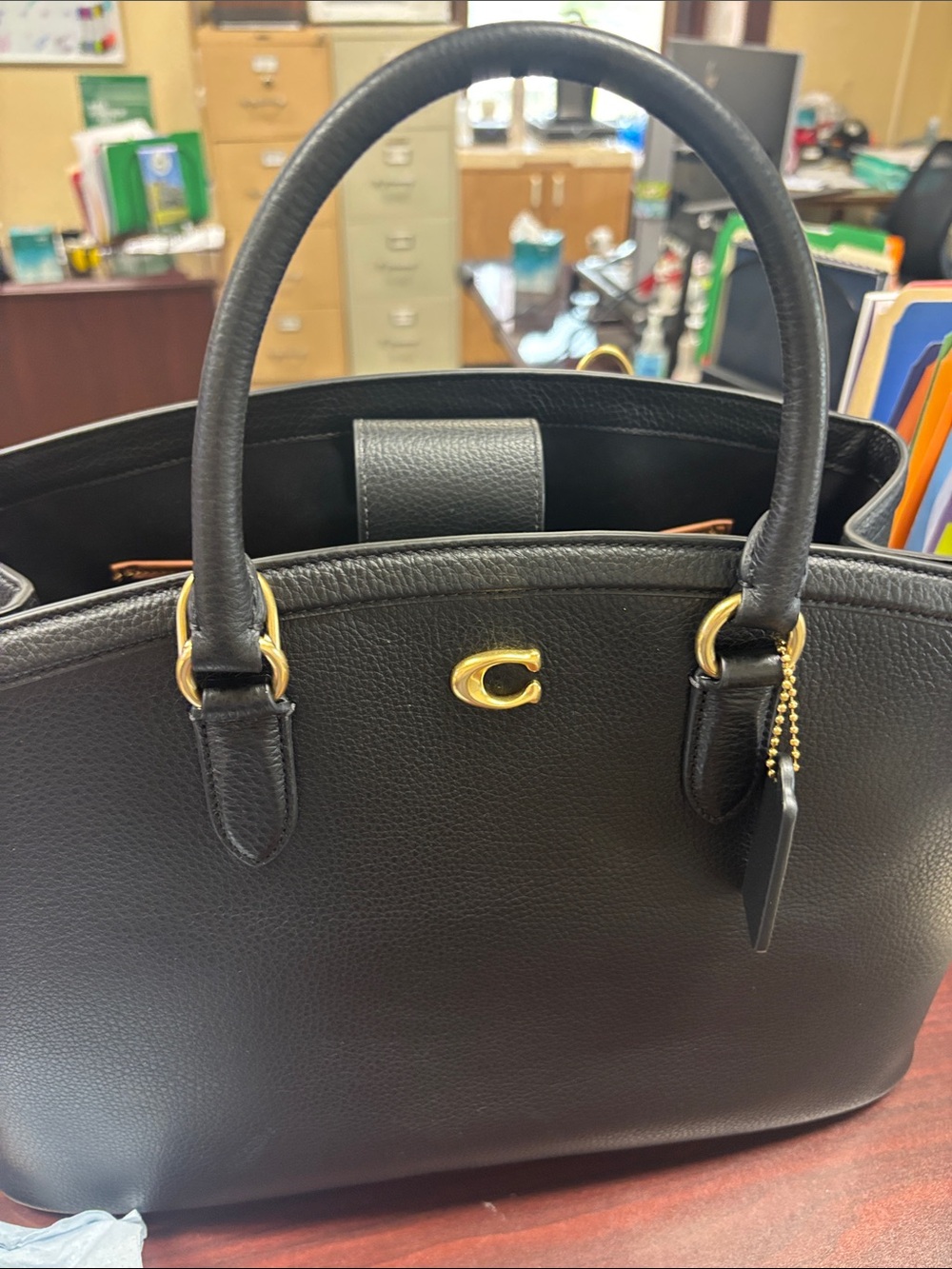 COACH Black Pebble Leather Legacy Large Carryall with Gold Hardware - Picture 9 of 10